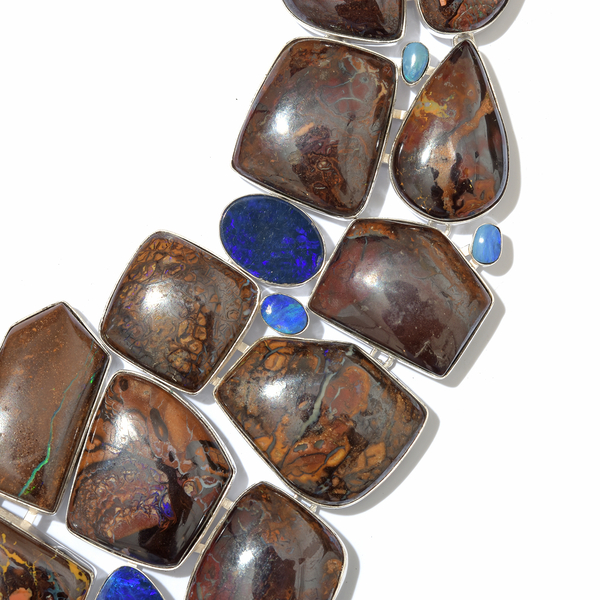 One Off A Kind- Boulder Opal Rock and Opal Double Necklace (Size 18 with 1 inch Extender) in Sterling Silver 729.100 Ct. Silver wt. 62.38 Gms.