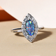 Australian Boulder Opal Triplet and Natural Cambodian Zircon Ring in Platinum Overlay  Sterling Silver 1.60 Ct.