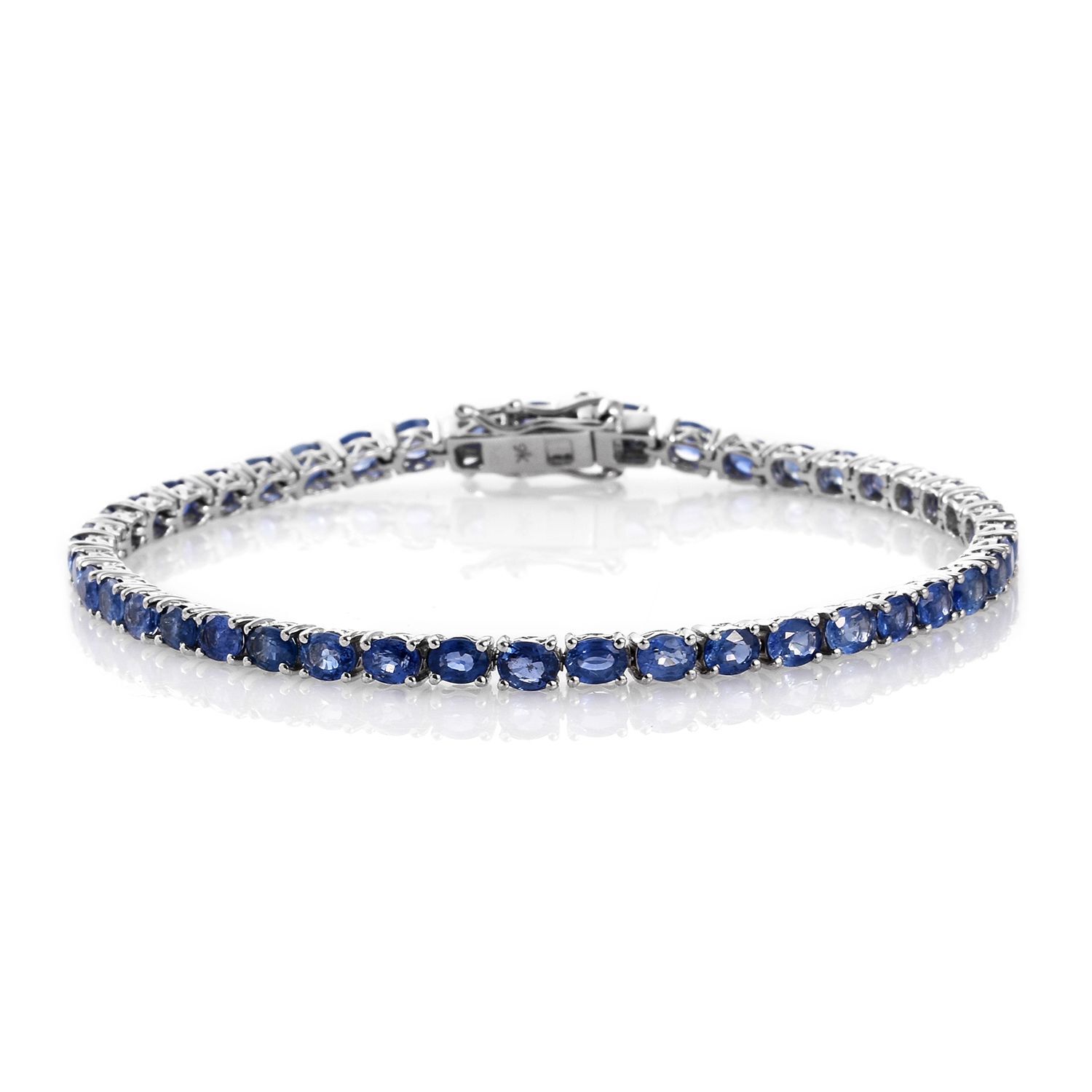9K White Gold 9.50 Carat  AA Ceylon Blue Sapphire Oval Tennis Bracelet - Size 7.5