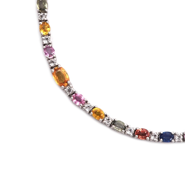 Amits Special Deal - Multi Colour Sapphire (Ovl), White Topaz Necklace (Size 18) in Platinum Overlay Sterling Silver 16.500 Ct.