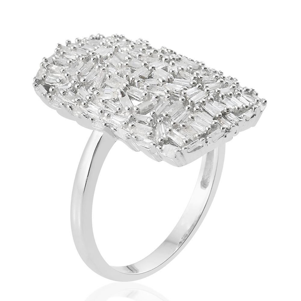 Designer Inspired Fire Cracker Diamond (Bgt) Cluster Ring in Platinum Overlay Sterling Silver 1.000 Ct.