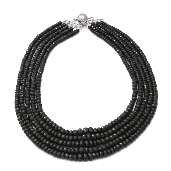 800 Carat Boi Ploi Black Spinel Multi Strand Beaded Necklace in Silver 18 Inch