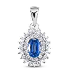 Kyanite and Natural Cambodian Zircon Pendant in Platinum Overlay Sterling Silver 1.78 Ct.