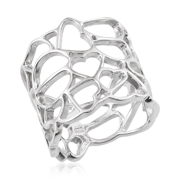 Platinum Overlay Sterling Silver Hearts Band Ring, Silver wt 5.00 Gms.