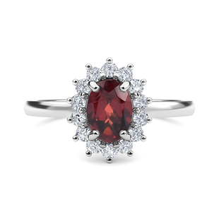 Mozambique Garnet and Natural Cambodian Ring in Platinum Overlay Sterling Silver 1.61 Ct.
