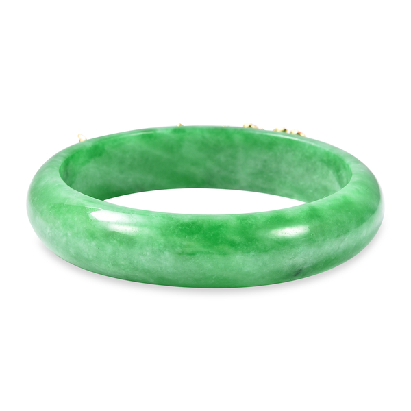 Extremely Rare-Green Jade and Multi Gemstone Peacock and Flower Bangle (Size 7.5) 292.84 Ct, Silver Wt 5.04 Gms