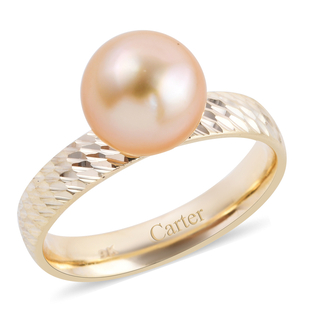 Personalised Engravable Royal Bali Collection - 9K Yellow Gold Golden South Sea Pearl Diamond Cut Ring