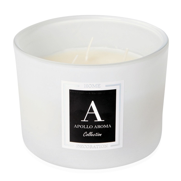 Home Decor - Cotton Flower Fragrance Aromatic Candle in Off White Colour Glass Container (Size 10X8 