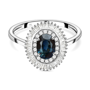TJC Launch 9K White Gold Ocean Teal Sapphire and Diamond Ring 1.22 Ct.