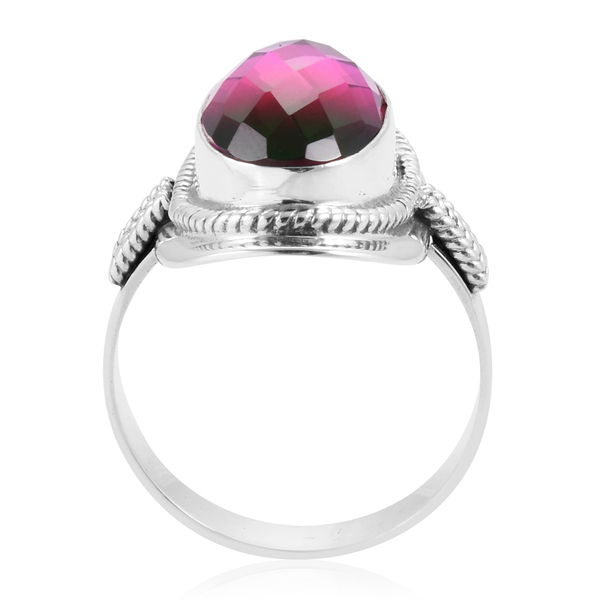 CHECKERBOARD CUT Royal Bali Collection Tourmaline Colour Quartz (Ovl) Ring in Sterling Silver 10.750 Ct. Silver wt 6.00 Gms.