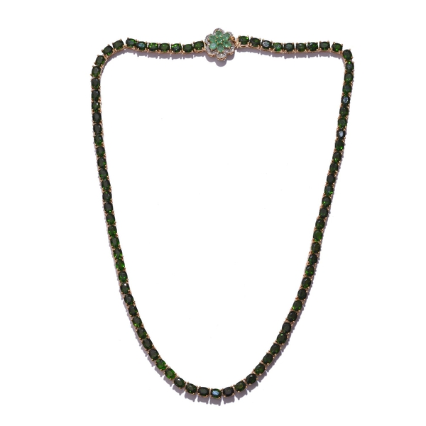 Chrome Diopside (Ovl), Kagem Zambian Emerald and Diamond Floral Necklace (Size 18) in 14K Gold Overl