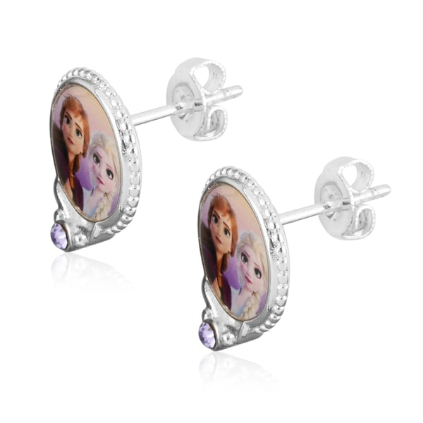 Set of 2 Disney Frozen Purlple Austrian Crystal Anna & Elsa Earrings in Silvertone