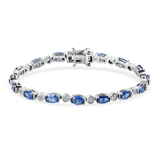 Kyanite and Natural Cambodian Zircon Bracelet (Size 7) in Sterling Silver 9.01 Ct, Silver Wt. 11.02 
