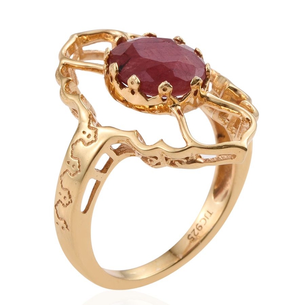 Enhanced Ruby (Ovl) Ring in 14K Gold Overlay Sterling Silver 3.000 Ct.