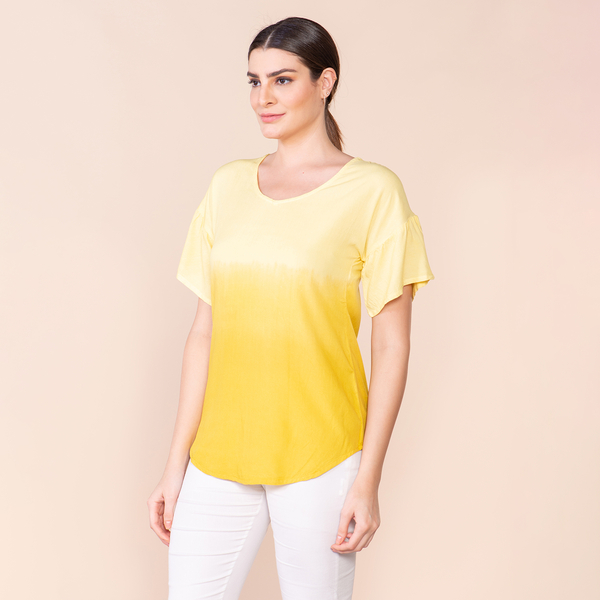TAMSY 100% Viscose Ombre Pattern Short Sleeve Top (Size L, 16-18) - Yellow