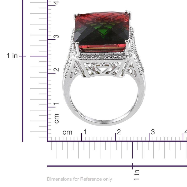 Tourmaline Colour Quartz (Oct 21.98 Ct), Diamond Ring in Platinum Overlay Sterling Silver 22.030 Ct.