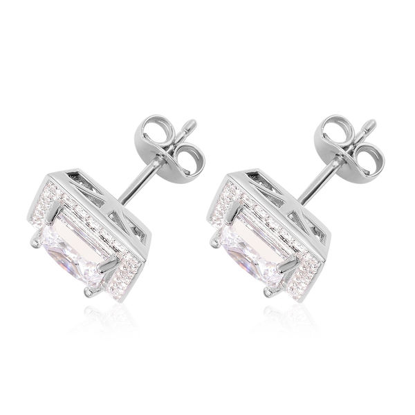 Lustro Stella Rhodium Overlay Sterling Silver Stud Earrings (with Push Back) Made with Finest CZ 2.86 Ct.