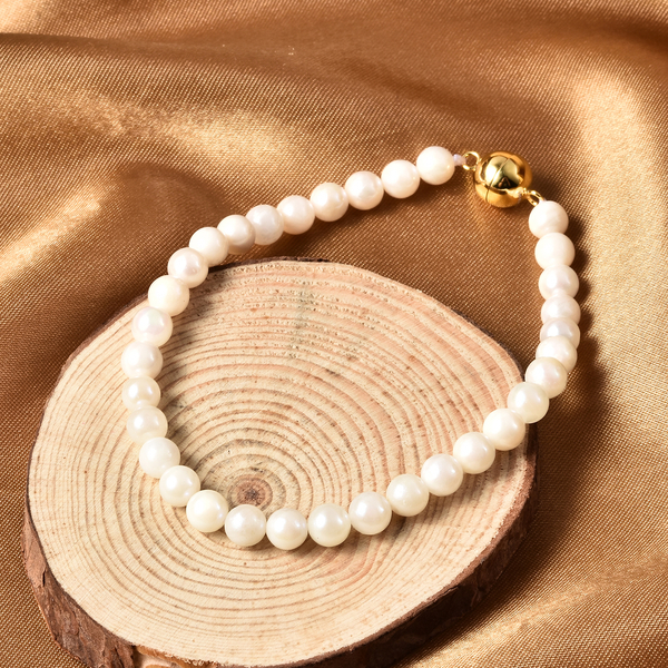 Japanese Akoya Pearl Necklace (Size - 18) with Magnetic Lock in Yellow Gold Overlay Sterling Silver
