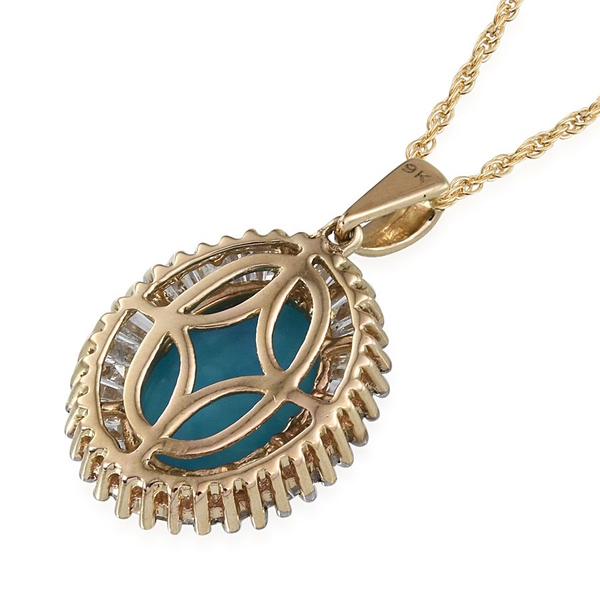 9K Y Gold Arizona Sleeping Beauty Turquoise (Ovl 5.00 Ct), Diamond Pendant With Chain 6.000 Ct.