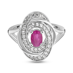 Ruby and Natural Cambodian Zircon Ring in Platinum Overlay Sterling Silver 1.33 Ct.