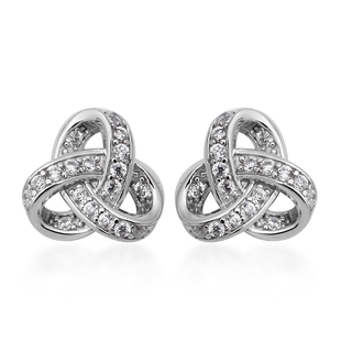 ELANZA Simulated Diamond Triple Knot Stud Earrings in Rhodium Plated Silver