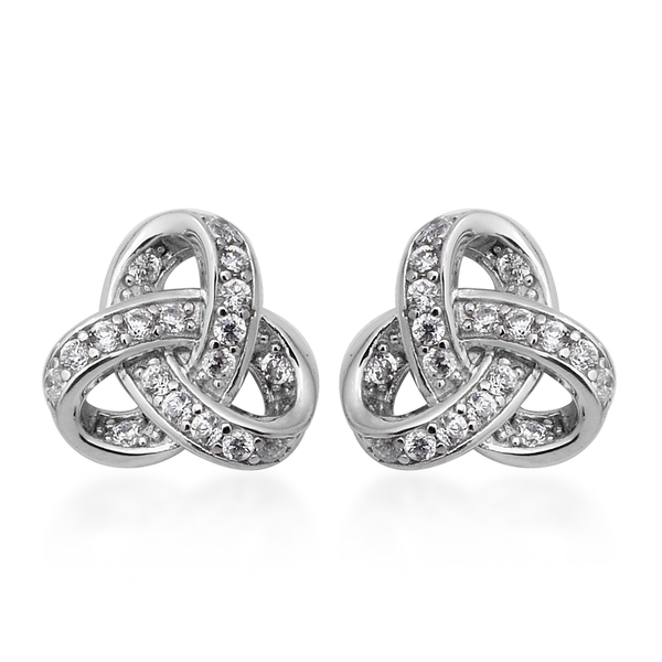 ELANZA Simulated Diamond Triple Knot Stud Earrings in Rhodium Plated Silver