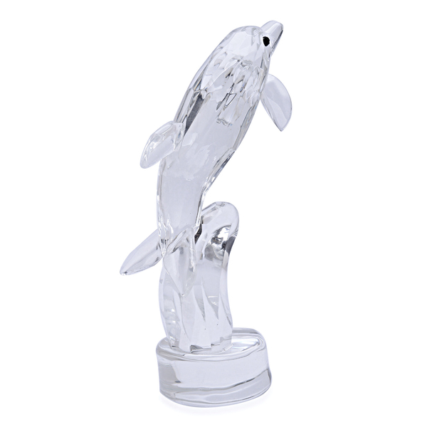 Home Decor - Black and White Austrian Crystal Dolphin and Baby Sculpture