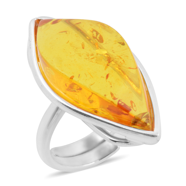 Baltic Amber Adjustable Ring in Sterling Silver, Silver wt 7.00 Gms