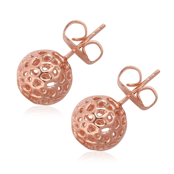 RACHEL GALLEY Rose Gold Overlay Sterling Silver Globe Stud Earrings (with Push Back) Silver Wt 4.67 Gms