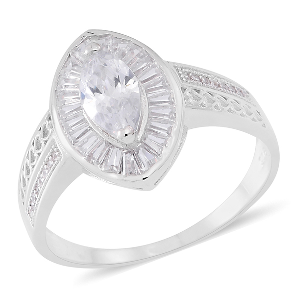 ELANZA AAA Simulated White Diamond (Mrq) Ring in Rhodium Plated Sterling Silver