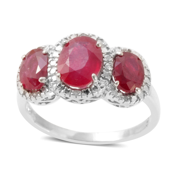 African Ruby (Ovl 2.75 Ct), Diamond Ring in Rhodium Plated Sterling Silver 5.020 Ct.