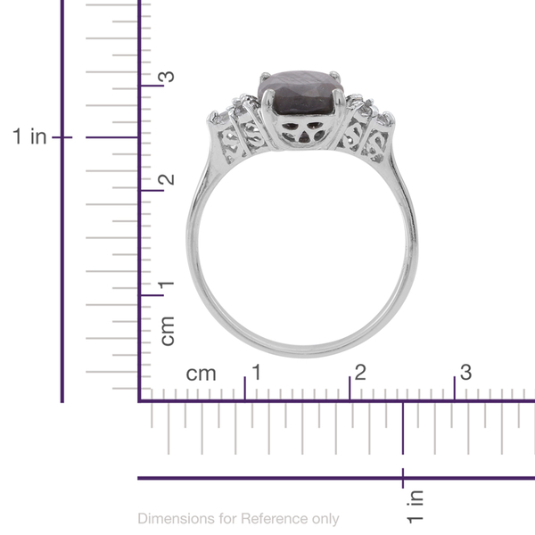 Natural Silver Sapphire (Cush 4.60 Ct), White Topaz Ring in Rhodium Plated Sterling Silver 5.000 Ct.