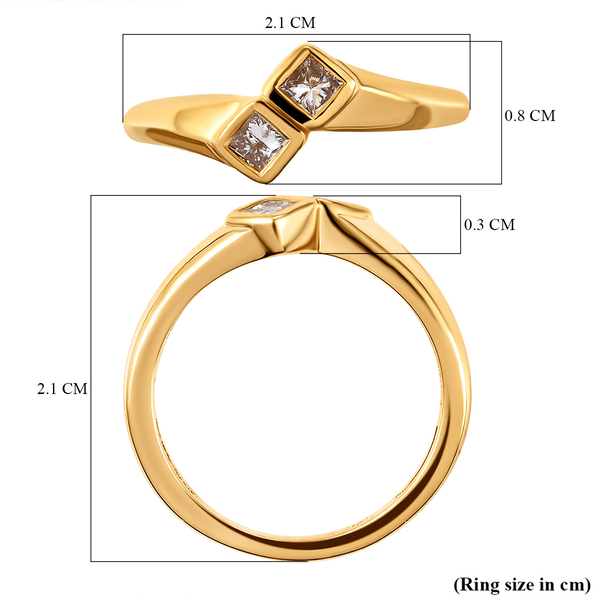 Champagne Diamond Bypass Ring in Vermeil Yellow Gold Overlay Sterling Silver 0.25 Ct.