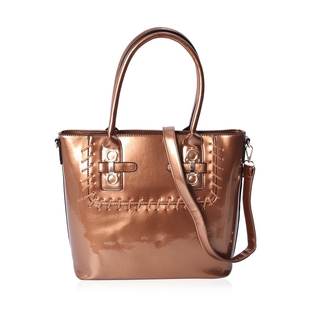 Brown Colour Tote Bag with Detachable Shoulder Strap and External Zipper Pocket (Size 39x29.5x13 Cm)