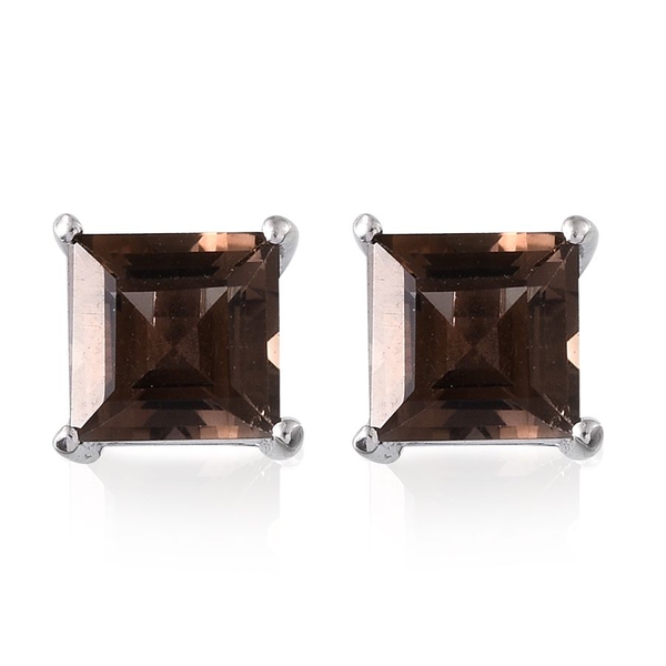 Brazilian Smoky Quartz (Sqr) Stud Earrings (with Push Back) in Platinum Overlay Sterling Silver 2.75