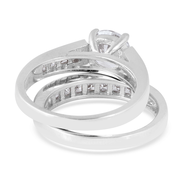 ELANZA Simulated Diamond (Rnd) 2 Ring Set in Rhodium Overlay Sterling Silver