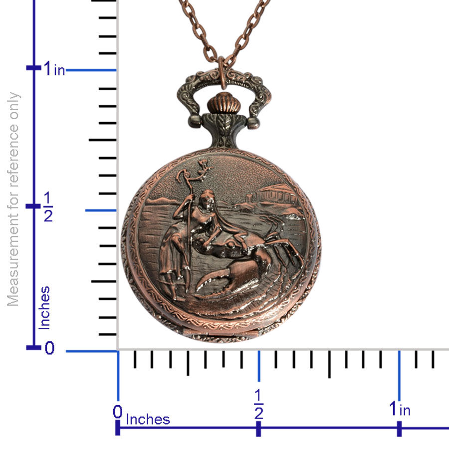 STRADA Japanese Movement Roman Number Dial ZODIAC Cancer Pocket Watch with Chain (Size 32) in Rose Tone