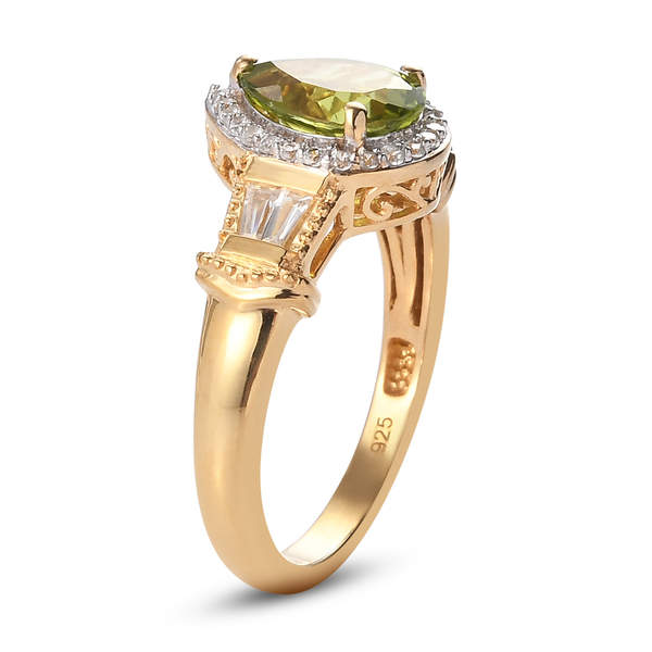 Natural Hebei Peridot and Natural Cambodian Zircon Ring in Yellow Gold Overlay Sterling Silver 2.25 Ct.