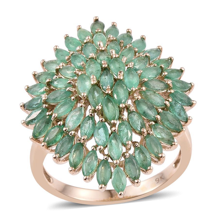 9K Y Gold AA Kagem Zambian Emerald (Mrq) Cluster Ring 5.000 Ct.