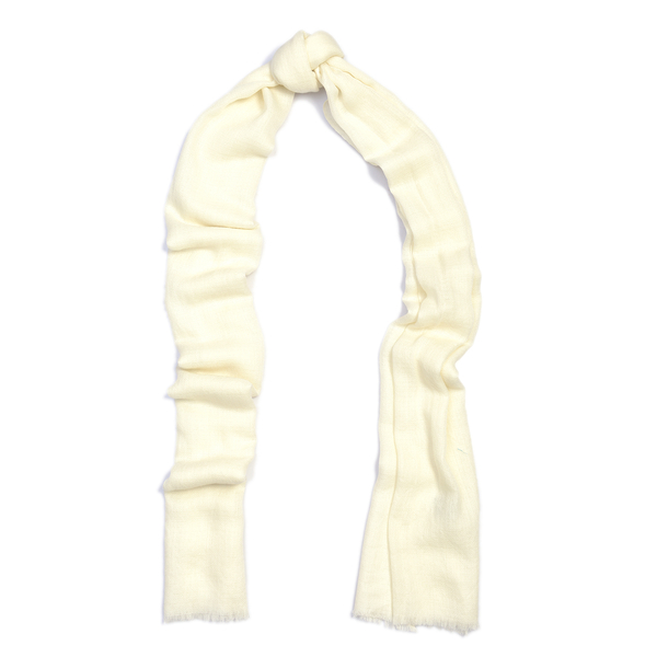 100% Cashmere Wool White Colour Scarf (Size 190x70Cm)