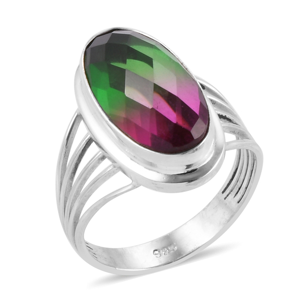 Royal Bali Collection Tourmaline Colour Quartz (Ovl) Ring in Sterling Silver 10.880 Ct. Silver wt 4.