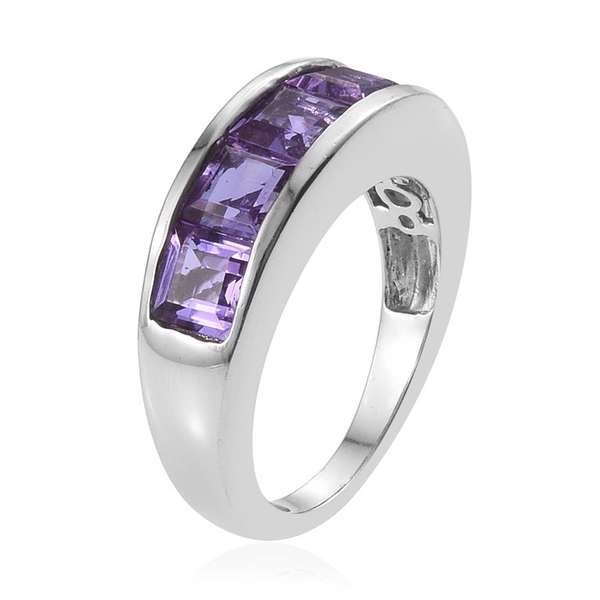 Lavender Alexite (Sqr) 5 Stone Ring in Platinum Overlay Sterling Silver 3.000 Ct.