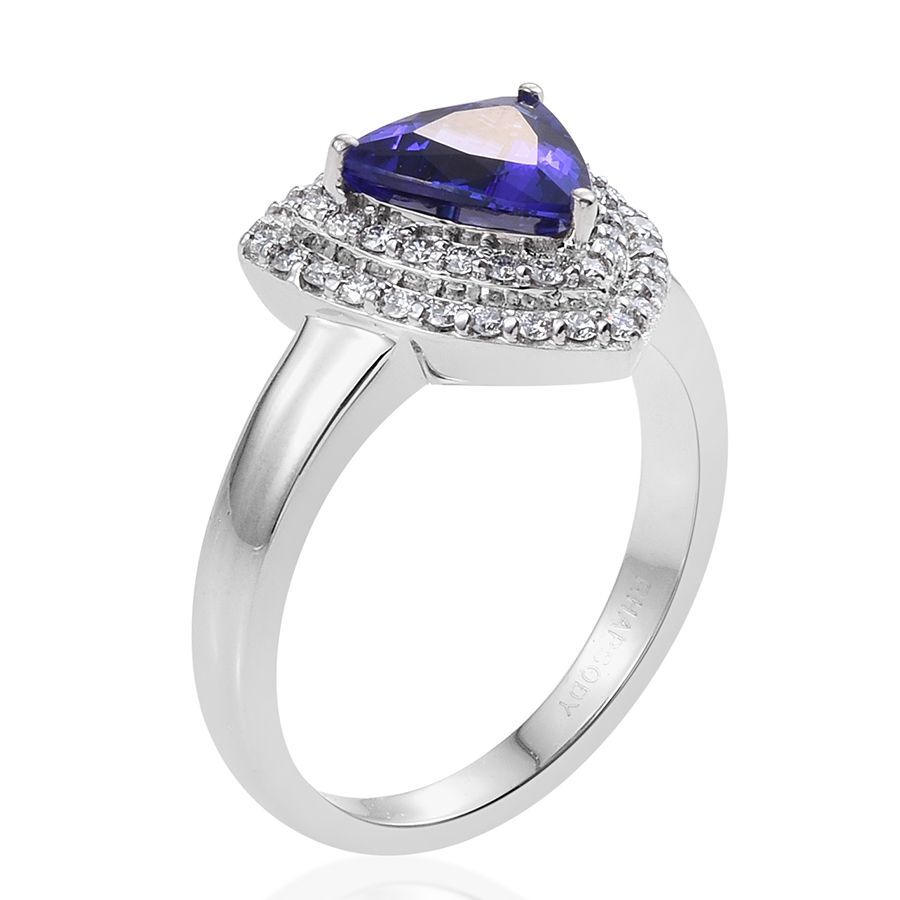 RHAPSODY 950 Platinum 2.25 Carat AAAA Tanzanite Trillion Halo Ring with Diamond VS E-F.
