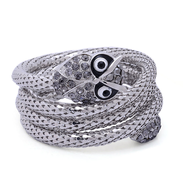 Black, Grey and Purple Austrian Crystal Enameled Owl Arm Wraps in Silver Tone