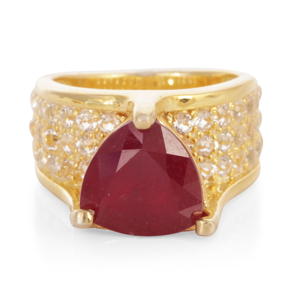 African Ruby (Trl 6.25 Ct), White Topaz Ring in 14K Gold Overlay Sterling Silver 7.750 Ct.