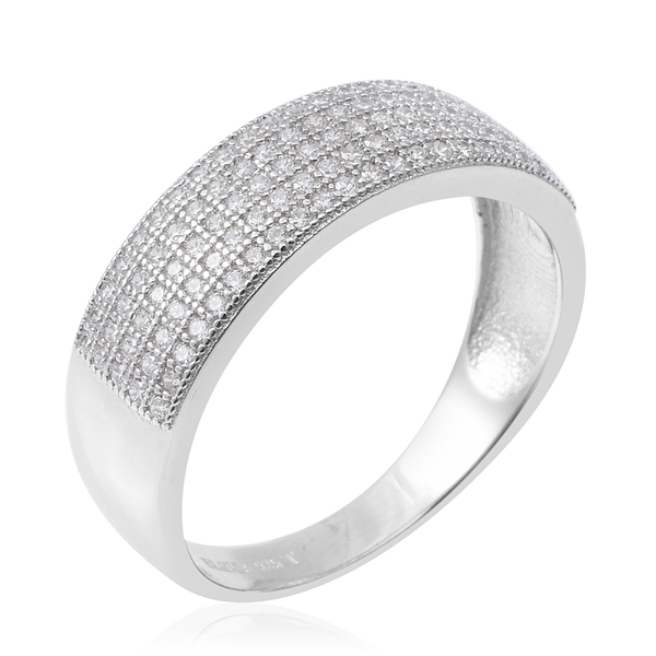 ELANZA Simulated Diamond (Rnd) Band Ring in Rhodium Overlay Sterling Silver