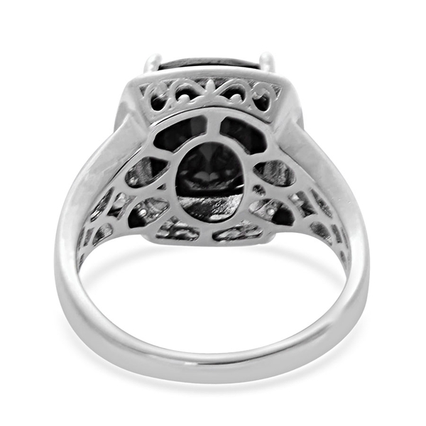 Boi Ploi Black Spinel (Cush 3.82 Ct), Simulated White Diamond Ring in Silver Bond 4.039 Ct.