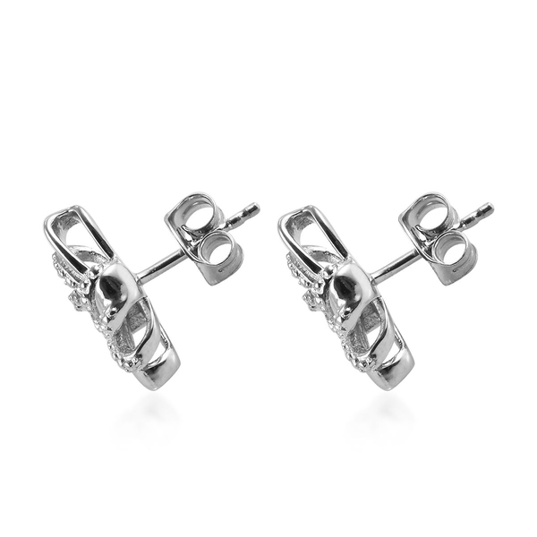 Diamond (Rnd) Bow Earrings (with Push Back) in Platinum Overlay Sterling Silver