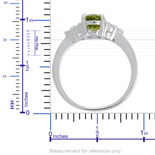 Hebei Peridot (Ovl 1.25 Ct), White Topaz Ring in Platinum Overlay Sterling Silver 1.500 Ct.