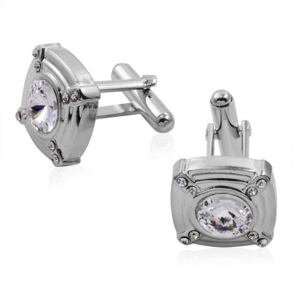 (Option 2) Close Out Deal AAA Simulated Diamond (Rnd) Cufflinks in Silver Bond
